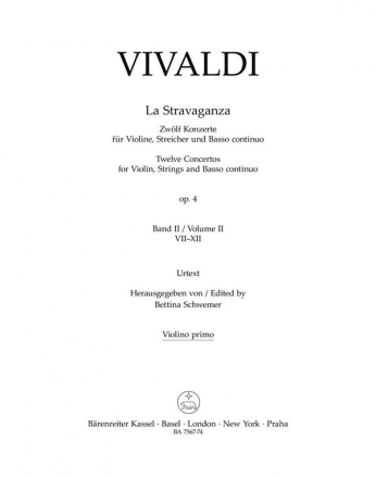 Vivaldi, Antonio, La Stravaganza op. 4 -Zwlf Konzerte for Violine, St V1 Part(s), Urtext edition
