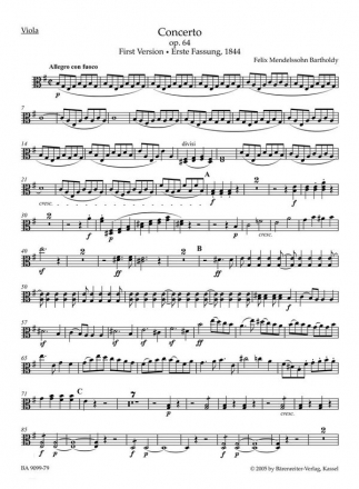 Mendelssohn Bartholdy, Felix, Concerto for Violin and Orchestra in E m for Violin and Orchestra Part(s), Urtext edition