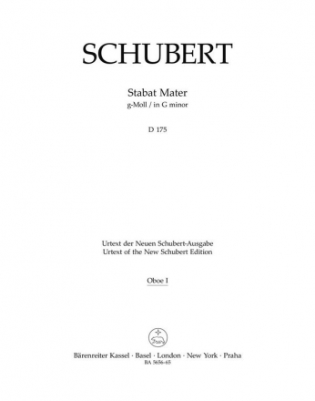 Schubert, Franz, Stabat Mater g-Moll D 175 Ob1,Ob2,Clar.1,Clar.2,Bas.1,Bas.2,Pos1,Pos2,Pos3 Set of winds, Urtext edition