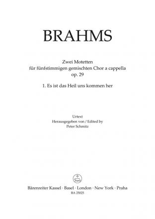 Es ist das Heil uns kommen her op.29,1 fr gem Chor a cappella Chorpartitur