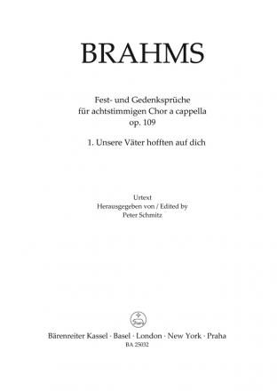 Unsere Vter hofften auf dich op.109,1 fr gem Chor (SSAATTBB) a cappella Chorpartitur