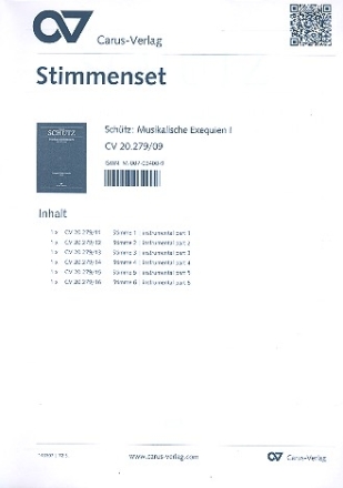 Musikalische Exequien SWV279-281 fr 6-8 Stimmen und Bc, Instrumente ad lib Stimmenset (1-1-1-1-1-1)