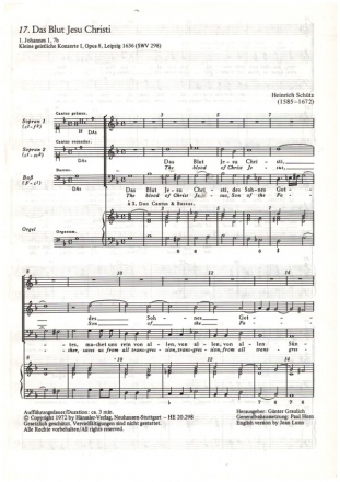 Das Blut Jesu Christi fr Soli (SSB) und Orgel Partitur (dt/en) (Bc ausgesetzt)