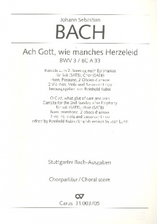 Ach Gott, wie manches Herzeleid BWV37BCA33 fr Soli, gem Chor, Horn,Pos, 2 Oboen d'amore, 2Vl, Va und Bc Chorpartitur (dt/en)