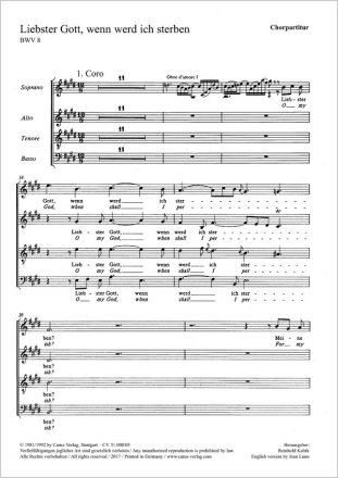 Liebster Gott, wann werd ich sterben (1. Fassu Soli SATB, Coro SATB, [Cto], Fl, 2 Obda, Str, Org CH CP