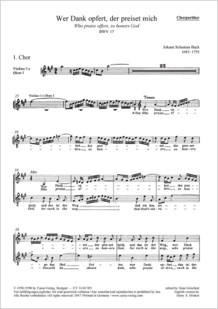 Wer Dank opfert, der preiset mich Soli SATB, Coro SATB, 2 Ob, Str, Org CH CP