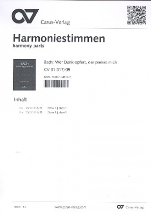 Wer Dank opfert, der preiset mich Kantate Nr.17 BWV17 Harmoniestimmen