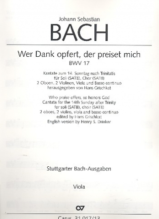 Wer Dank opfert der preiset mich Kantate Nr.17 BWV17 Viola