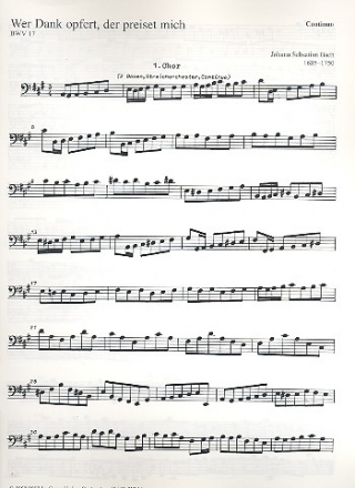 Wer Dank opfert der preiset mich Kantate Nr.17 BWV17 Violoncello/Kontrabass