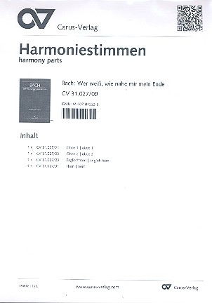 Wer wei, wie nahe mir mein Ende Kantate Nr.27 BWV27 Harmoniestimmen