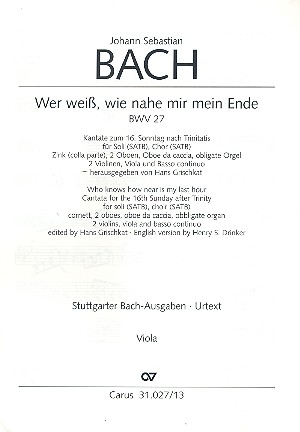 Wer wei, wie nahe mir mein Ende Kantate Nr.27 BWV27 Viola