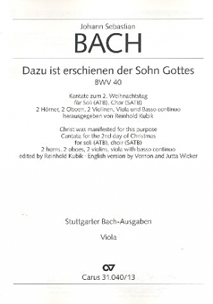 Dazu ist erschienen der Sohn Gottes Kantate Nr.40 BWV40 Viola