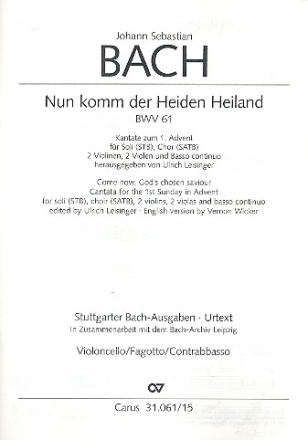 Nun komm, der Heiden Heiland (1) Kantate Nr.61 BWV61 Violoncello/Kontrabass/Fagott