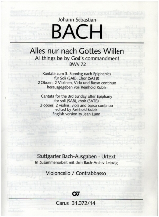 Alles nur nach Gottes Willen Kantate Nr.72 BWV72 Violoncello / Kontrabass