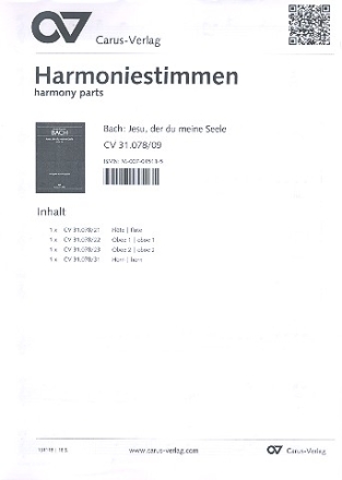 Jesu, der du meine Seele Soli SATB, Coro SATB, [Cto], Fl, 2 Ob, Str, Org SS