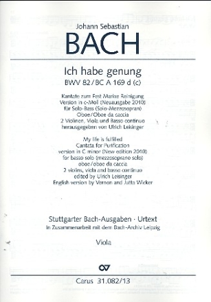 Ich habe genung (c-Moll mit Bass (Mezzosopran)) Kantate Nr.82 BWV82 Viola