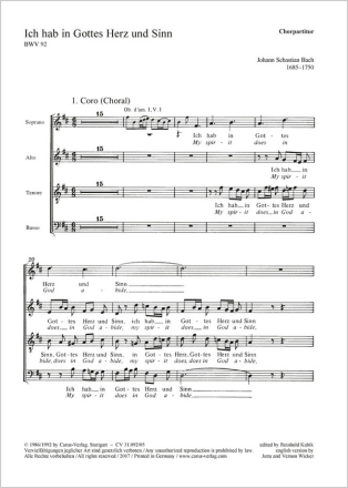 Ich hab in Gottes Herz und Sinn Soli SATB, Coro SATB, 2 Obda, Str, Org CH CP