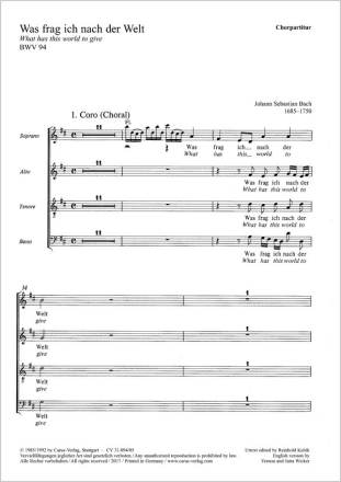 Was frag ich nach der Welt Soli SATB, Coro SATB, Fl, 2 Ob/2 Obda, Str, Org CH CP