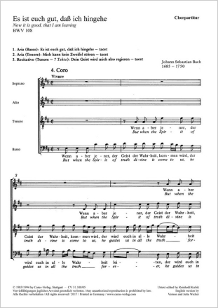 Es ist euch gut, da ich hingehe Soli ATB, Coro SATB, 2 Obda, Vl solo, Str, Org CH CP