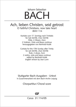 Ach, lieben Christen, seid getrost Soli SATB, Coro SATB, [Cto], Fl, 2 Ob, Str, Org CH CP