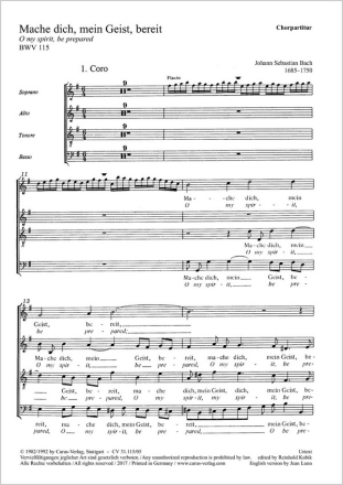 Mache dich, mein Geist, bereit Soli SATB, Coro SATB, [Cto], Fl, Obda, Vc pic, Str, Org CH CP