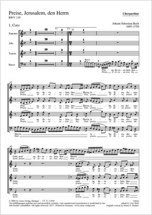 Preise, Jerusalem, den Herrn Soli SATB, Coro SATB, 4 Tr, Timp, 2 Blfl f1, 3 Ob/2 Obda, Str, Org CH CP