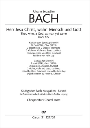 Herr Jesu Christ, wahr' Mensch und Gott Soli STB, Coro SATB, Tr, 2 Blfl f1, 2 Ob, Str, Org CH CP