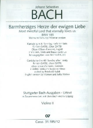 Barmherziges Herze der ewigen Liebe (Weimarer Fassung) Kantate Nr.185 BWV185 Violine 2