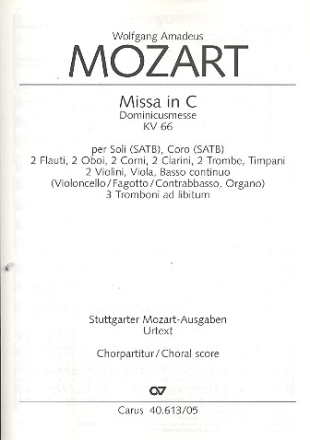 Missa C-Dur KV66 fr Soli, gem Chor und Orchester Chorpartitur