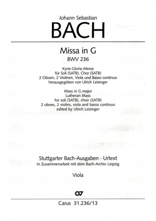 Messe G-Dur BWV236 fr Soli (SATB), Chor und Orchester Viola