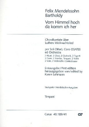 Vom Himmel hoch fr Soli (S Bar), gem Chor (SSATB) und Orchester Stimmensatz (Harmonie und Streicher)