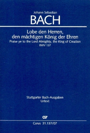 Lobe den Herren den mchtigen Knig Kantate Nr.137 BWV137 Studienpartitur (dt/en)