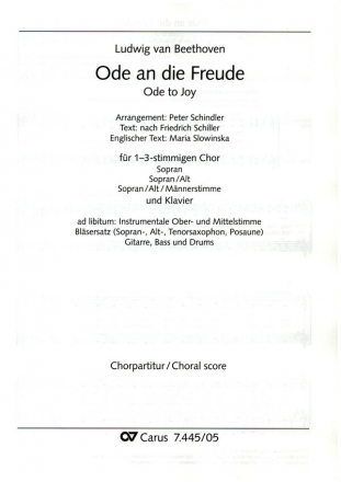 Ode an die Freude fr 1-3 stimmigen Chor (SAM) und Klavier (Blser/Band ad lib) Chorpartitur (dt/en)