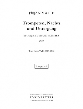 Matre, rjan Trompeten, Nachts und Untergang for Trumpet in C and Choir (SSAATTBB) Instrumental Parts