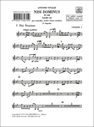 Nisi dominus Psalm 126 RV608 fr Alt, Streicher und Bc Stimmensatz