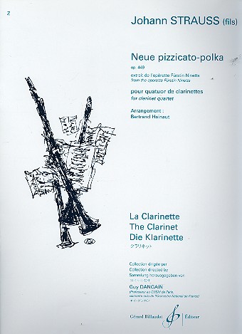 Neue Pizzicato-Polka op.449 pour 4 clarinettes (BBBBass) partition et parties