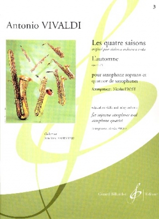 Concerto op.8,3 pour violon et orchestre pour saxophone soprano et 4 saxophones (SATBar) partition et parties