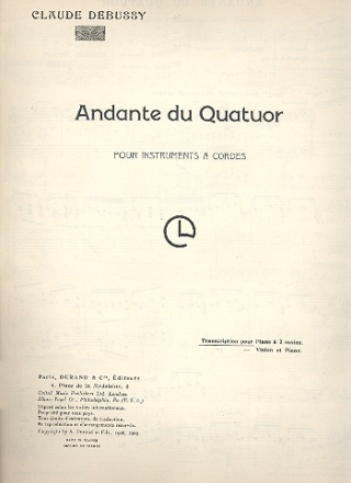 Andante du quatuor pour instruments  cordes pour piano