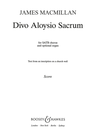 Divo Aloysio Sacrum fr gemischter Chor (SATB) und Orgel ad libitum Chorpartitur