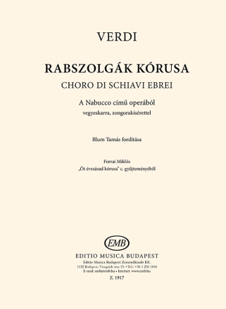 Giuseppe Verdi Rabszolgak korusa a Nabucco cm? operabol SATB and Piano