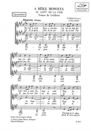 A bke mosolya (Le Gout de la Paix) for upper voices a cappella score (un/fr)