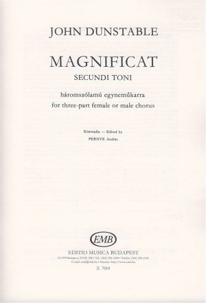 John Dunstable Magnificat Secundi Toni  Fr Dreistimmige Frauen- Upper Voices or Mixed Voices