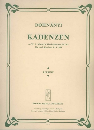 Dohnnyi Ern Cadenzas to Mozart's Piano Concerto in E flat major, K  Two Pianos