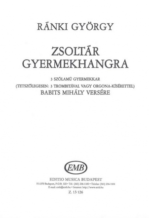 Rnki Gyrgy Zsoltr gyermekhangra  Children's Choir and Accompaniment