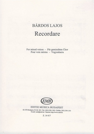 Brdos Lajos Recordare  Mixed Voices