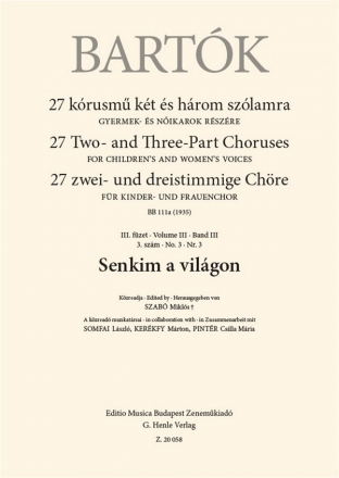 I've No One in the World / Senkim a vilgon fr Kinder- und Frauenchor a cappella Chorpartitur (ung/en)