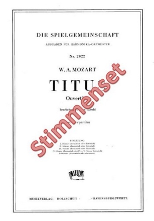 Mozart, Wolfgang Amadeus Titus Ouvertre Akkordeonorchester Stimmenset