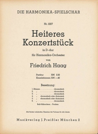 Friedrich Haag Heiteres Konzertstck in D Akkordeon-Orchester Partitur