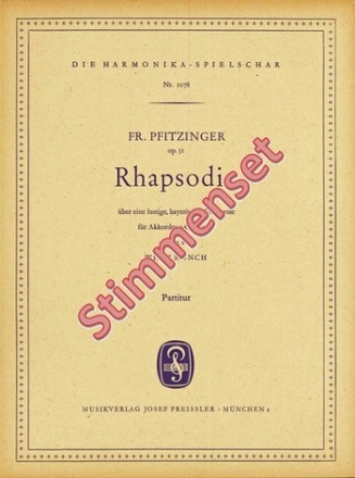 F. Pfitzinger Rhapsodie ber eine lustige Bayerische Volksweise Akkordeon-Orchester Stimmen-Set