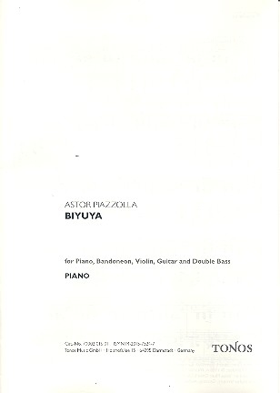 Biyuya for piano, bandoneon, violin, guitar and double bass parts